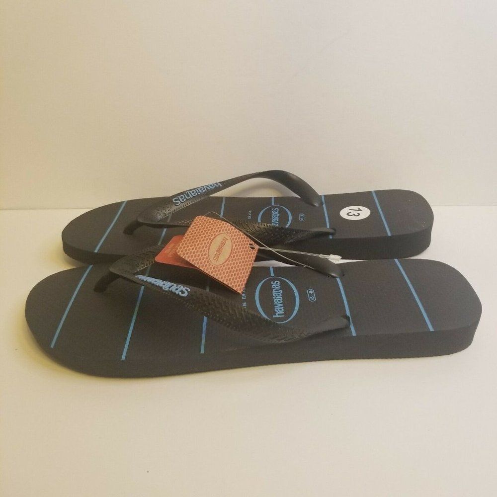 Havaianas Mens Size 13 Black Blue Striped Flip Flops New 4132585